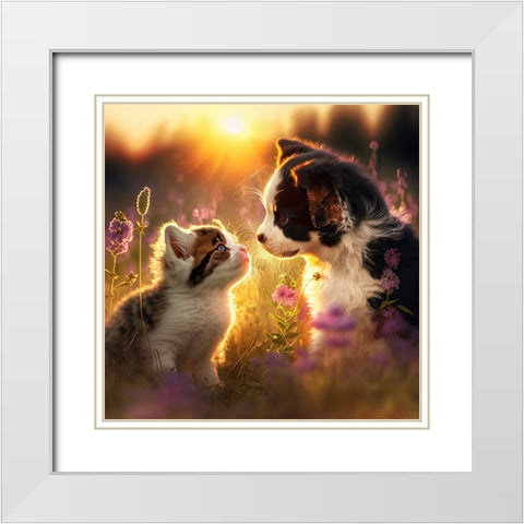 Cats And Dogs 29 White Modern Wood Framed Art Print with Double Matting by Heere, Ray