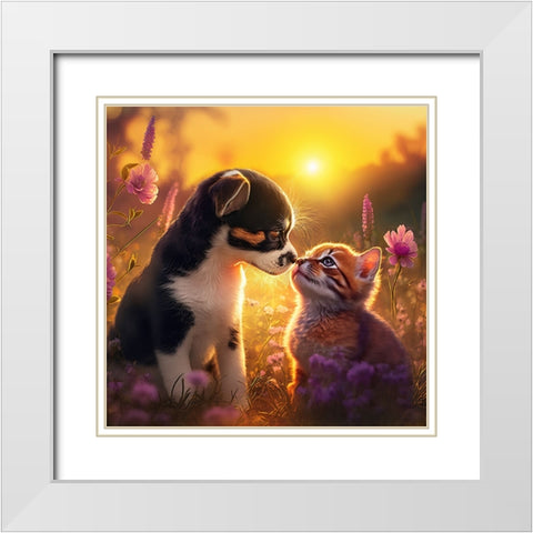 Cats And Dogs 31 White Modern Wood Framed Art Print with Double Matting by Heere, Ray