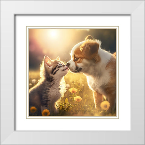 Cats And Dogs 33 White Modern Wood Framed Art Print with Double Matting by Heere, Ray