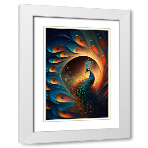 Proud Peacocks 5 White Modern Wood Framed Art Print with Double Matting by Heere, Ray