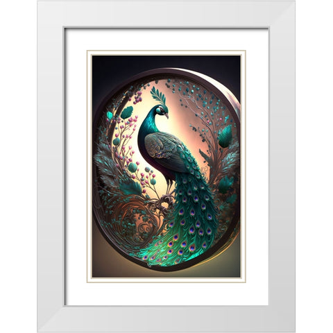Proud Peacocks 30 White Modern Wood Framed Art Print with Double Matting by Heere, Ray