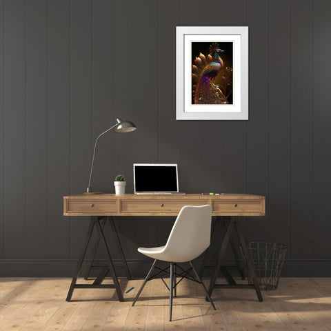 Proud Peacocks 35 White Modern Wood Framed Art Print with Double Matting by Heere, Ray