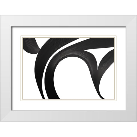 Black White Bold Strokes 5 White Modern Wood Framed Art Print with Double Matting by Heere, Ray