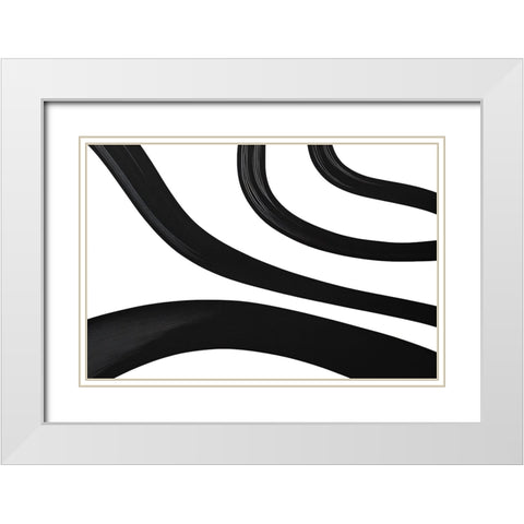 Black White Bold Strokes 14 White Modern Wood Framed Art Print with Double Matting by Heere, Ray