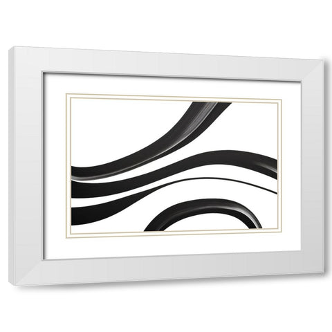 Black White Bold Strokes 15 White Modern Wood Framed Art Print with Double Matting by Heere, Ray