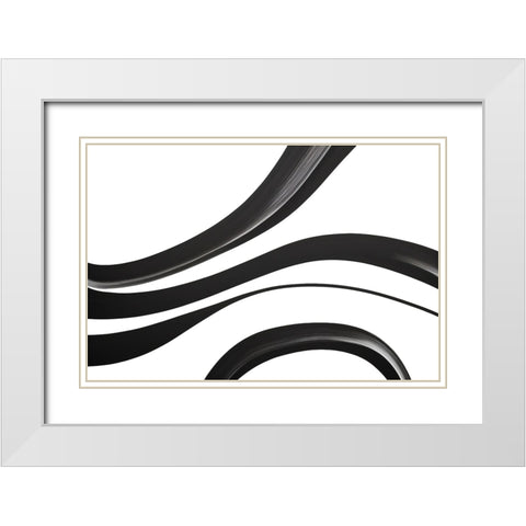 Black White Bold Strokes 15 White Modern Wood Framed Art Print with Double Matting by Heere, Ray