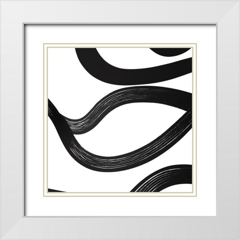 Black White Bold Strokes 16 White Modern Wood Framed Art Print with Double Matting by Heere, Ray
