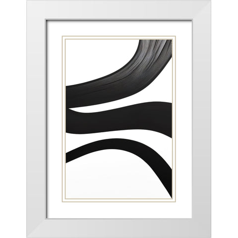 Black White Bold Strokes 20 White Modern Wood Framed Art Print with Double Matting by Heere, Ray