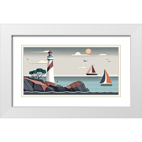 Mid Century Coastal Scenes 37 White Modern Wood Framed Art Print with Double Matting by Heere, Ray