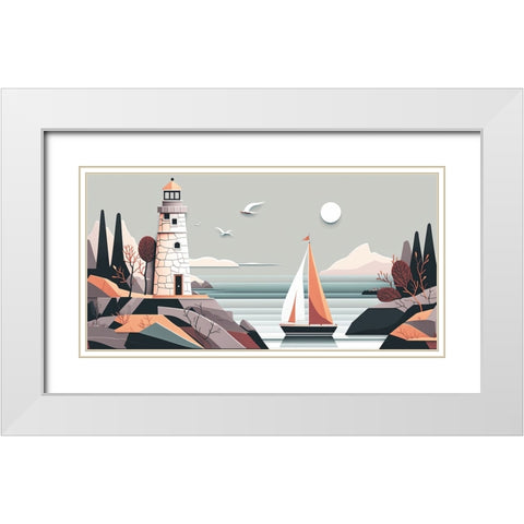 Mid Century Coastal Scenes 42 White Modern Wood Framed Art Print with Double Matting by Heere, Ray