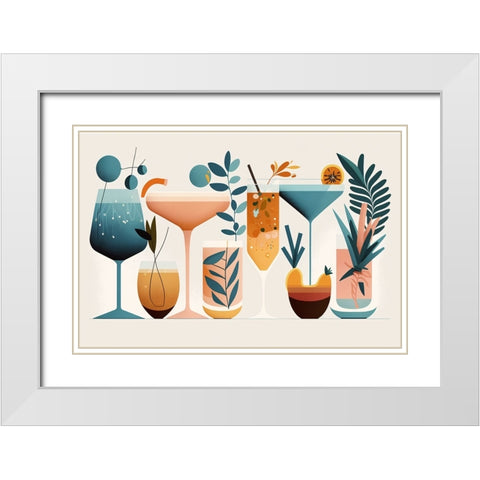 Mid Century Cocktails And Drinks 1 White Modern Wood Framed Art Print with Double Matting by Heere, Ray