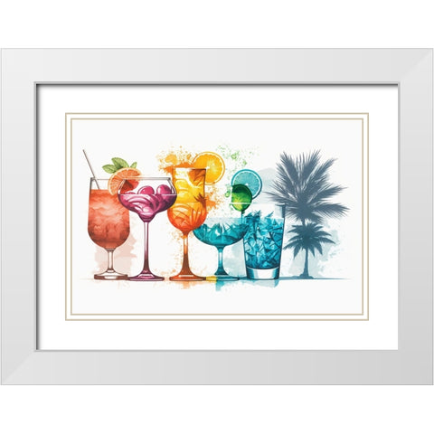Mid Century Cocktails And Drinks 4 White Modern Wood Framed Art Print with Double Matting by Heere, Ray