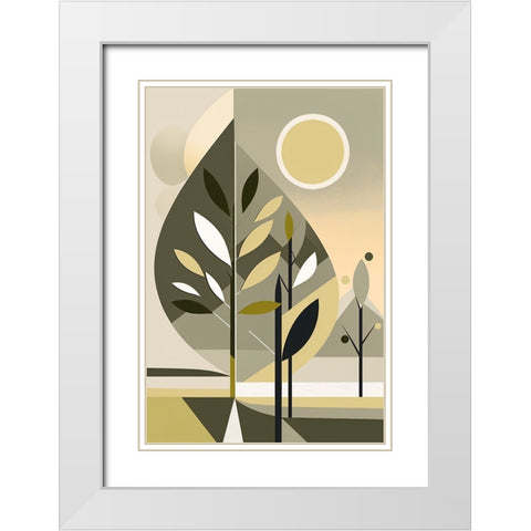 Mid Century Nature Green 12 White Modern Wood Framed Art Print with Double Matting by Heere, Ray