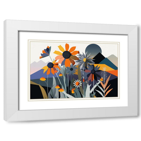 Mid Century Wildflowers 1 White Modern Wood Framed Art Print with Double Matting by Heere, Ray