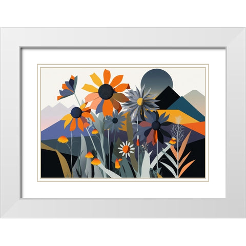 Mid Century Wildflowers 1 White Modern Wood Framed Art Print with Double Matting by Heere, Ray