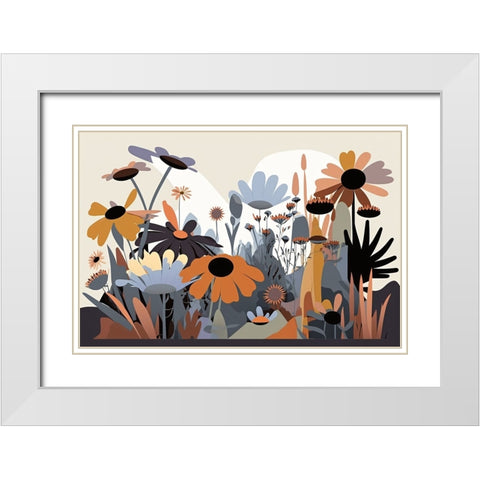 Mid Century Wildflowers 4 White Modern Wood Framed Art Print with Double Matting by Heere, Ray
