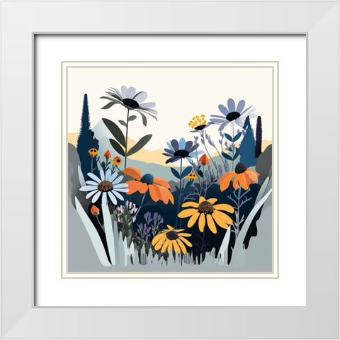Mid Century Wildflowers 12 White Modern Wood Framed Art Print with Double Matting by Heere, Ray
