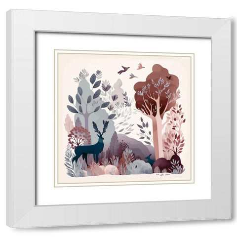 Mid Century Woodland 15 White Modern Wood Framed Art Print with Double Matting by Heere, Ray