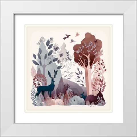 Mid Century Woodland 15 White Modern Wood Framed Art Print with Double Matting by Heere, Ray