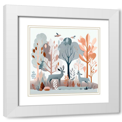 Mid Century Woodland 16 White Modern Wood Framed Art Print with Double Matting by Heere, Ray