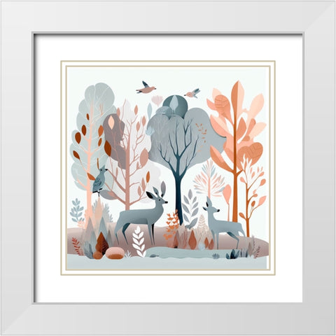 Mid Century Woodland 16 White Modern Wood Framed Art Print with Double Matting by Heere, Ray