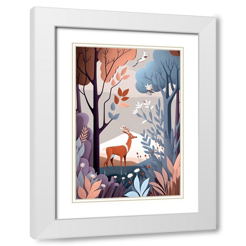 Mid Century Woodland 19 White Modern Wood Framed Art Print with Double Matting by Heere, Ray