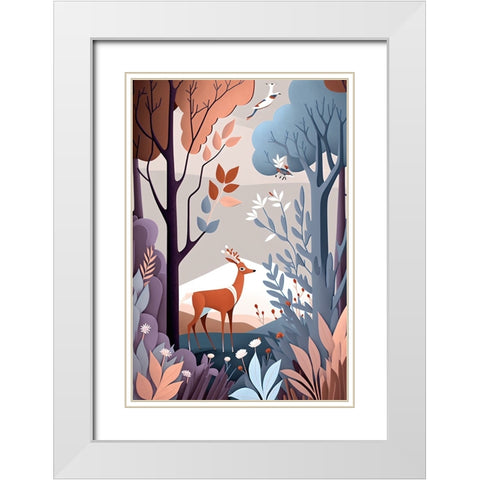 Mid Century Woodland 19 White Modern Wood Framed Art Print with Double Matting by Heere, Ray