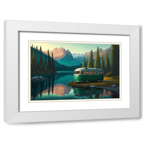 Camper On The Lake 2 White Modern Wood Framed Art Print with Double Matting by Heere, Ray