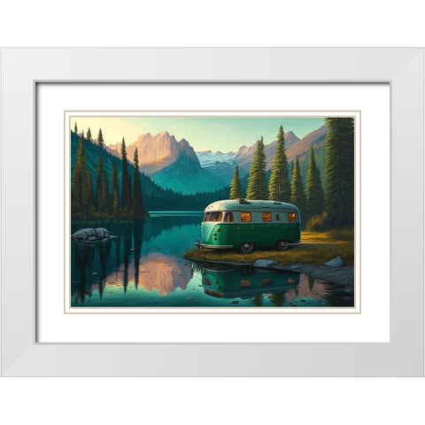 Camper On The Lake 2 White Modern Wood Framed Art Print with Double Matting by Heere, Ray
