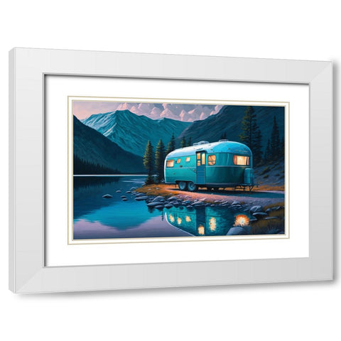 Camper On The Lake 3 White Modern Wood Framed Art Print with Double Matting by Heere, Ray