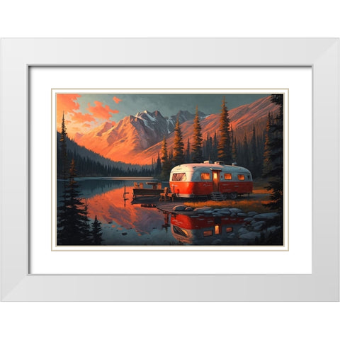 Camper On The Lake 4 White Modern Wood Framed Art Print with Double Matting by Heere, Ray