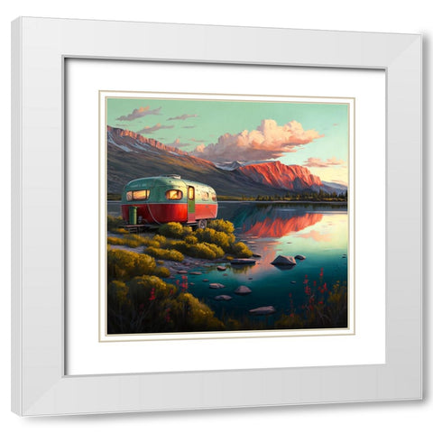 Camper On The Lake 5 White Modern Wood Framed Art Print with Double Matting by Heere, Ray