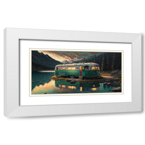 Camper On The Lake 10 White Modern Wood Framed Art Print with Double Matting by Heere, Ray