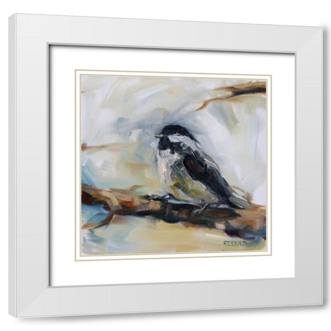 Chickadee 1 White Modern Wood Framed Art Print with Double Matting by Gould, Renee