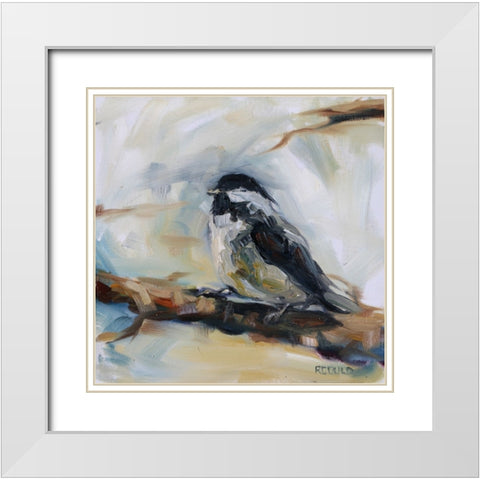 Chickadee 1 White Modern Wood Framed Art Print with Double Matting by Gould, Renee