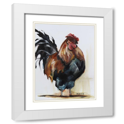 Rooster 2 White Modern Wood Framed Art Print with Double Matting by Gould, Renee
