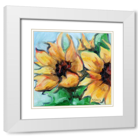 Sunflowers 4 White Modern Wood Framed Art Print with Double Matting by Gould, Renee
