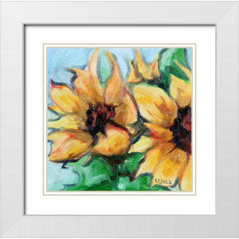 Sunflowers 4 White Modern Wood Framed Art Print with Double Matting by Gould, Renee