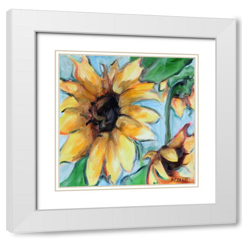 Sunflowers 6 White Modern Wood Framed Art Print with Double Matting by Gould, Renee