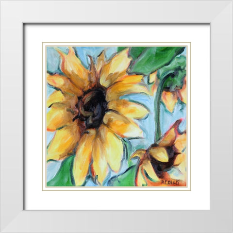 Sunflowers 6 White Modern Wood Framed Art Print with Double Matting by Gould, Renee