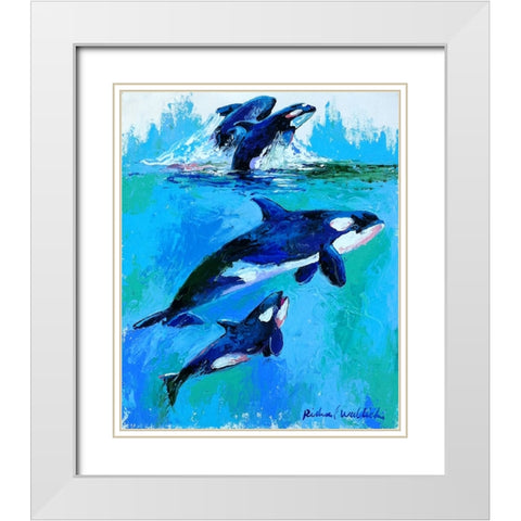 Whales White Modern Wood Framed Art Print with Double Matting by Wallich, Richard
