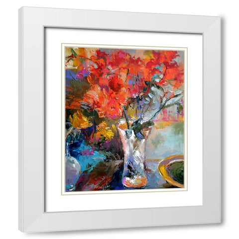 Flowers In Vase White Modern Wood Framed Art Print with Double Matting by Wallich, Richard