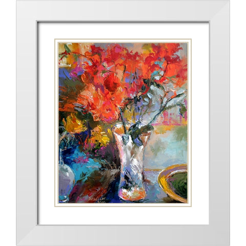 Flowers In Vase White Modern Wood Framed Art Print with Double Matting by Wallich, Richard