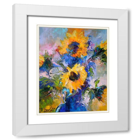 Sunflowers In Blue Vase White Modern Wood Framed Art Print with Double Matting by Wallich, Richard