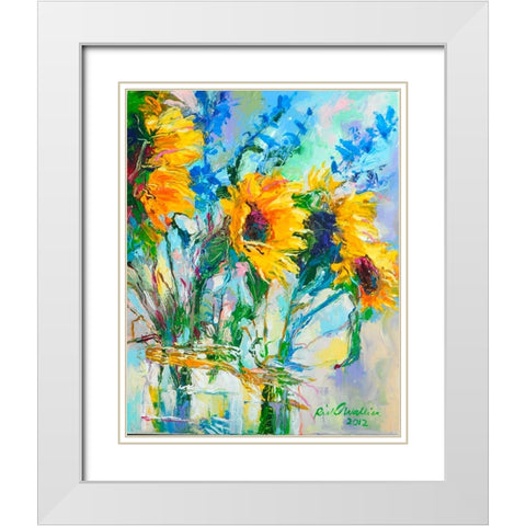 Sunflowers In Glass Bottles White Modern Wood Framed Art Print with Double Matting by Wallich, Richard