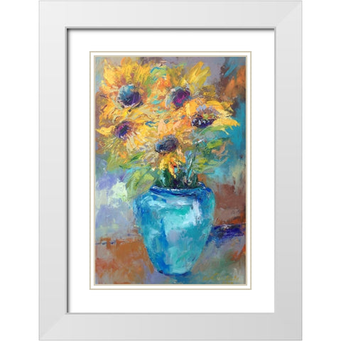Sunflowers With Light Blue White Modern Wood Framed Art Print with Double Matting by Wallich, Richard