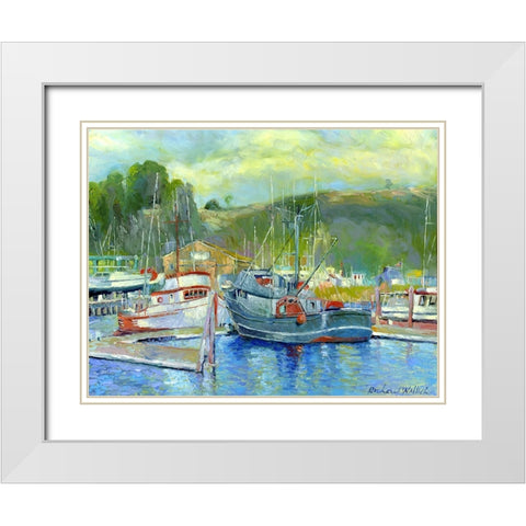 Fishing Boats On Oregon Coast 1 White Modern Wood Framed Art Print with Double Matting by Wallich, Richard