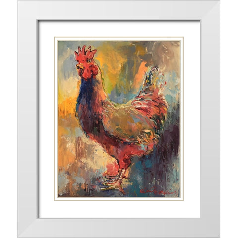 Art Rooster 1 White Modern Wood Framed Art Print with Double Matting by Wallich, Richard