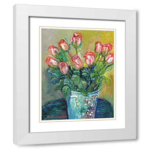 Flowers In A Vase White Modern Wood Framed Art Print with Double Matting by Wallich, Richard