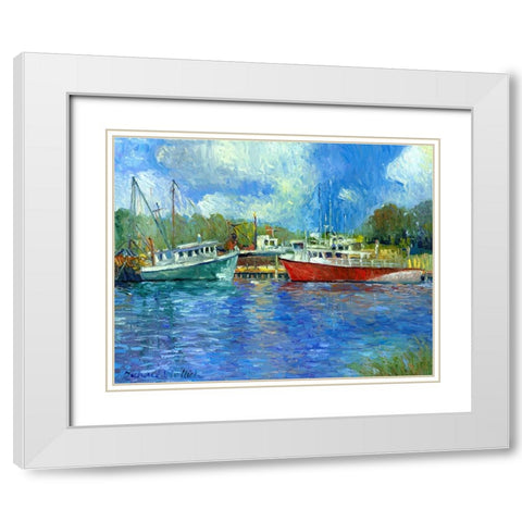 Wickford Boats White Modern Wood Framed Art Print with Double Matting by Wallich, Richard